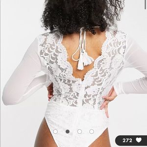 Love Triangle lace bodysuit with sheer sleeves